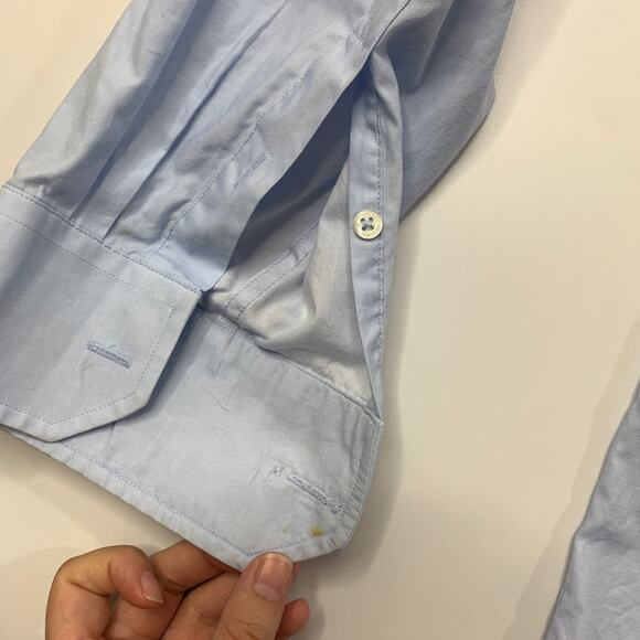 Bugatchi Shirt Mens 16.5 Cloud Blue Shaped Fit Long Sleeve Cotton Button Up - Picture 9 of 13